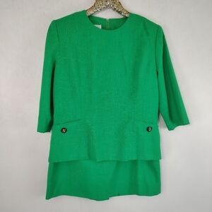Vintage 70s Henry Lee Womens Green Skirt Set Size 14 Mod Classic Sophisticated